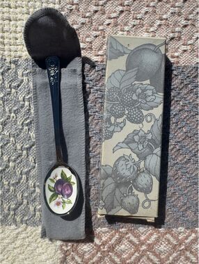 Avon Royal Plums Collectible Stainless Steel Spoon with Decorative Porcelain In-